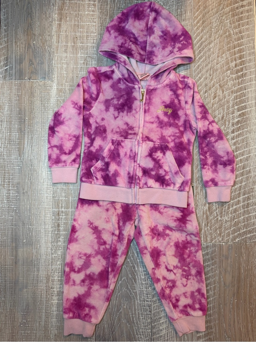 Juicy Couture Pink and Purple Tie-Dye Zip Velour Hoodie Set